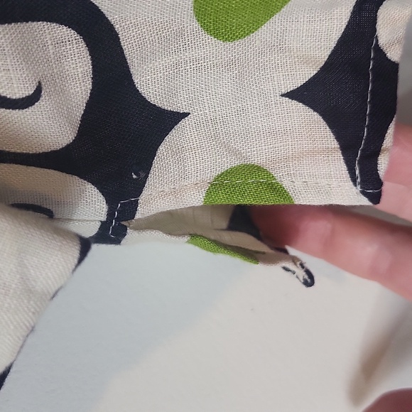 DAVID BROOKS Black Green Beige Linen Artsy V-Neck 3/4 Sleeve Blouse - Picture 6 of 11